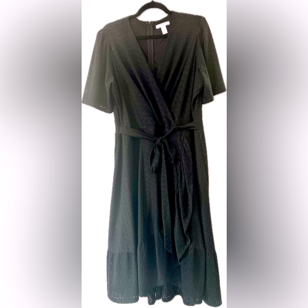 London Times Black Eyelet Dress